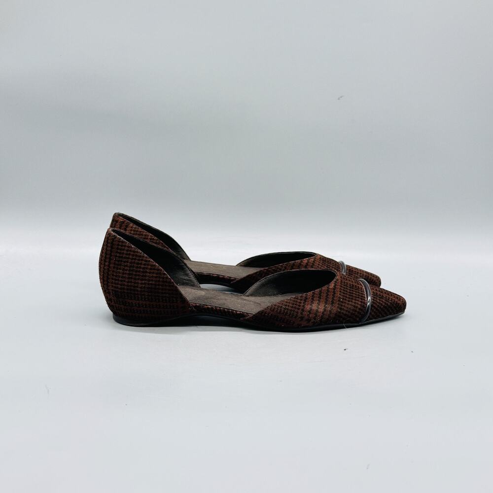 Stuart Weitzman Shoes Womens 6 Brown Velvet Check D'Orsay Flats Pointed Cap Toe